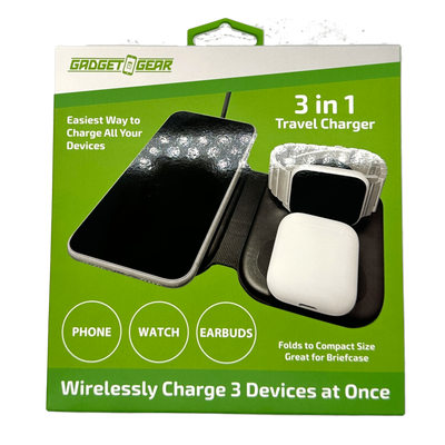 ITEM NUMBER 023754L 3-IN-1 WIRELESS TRAVEL CHARGER - STORE SURPLUS NO DISPLAY 4 PIECES PER PACK