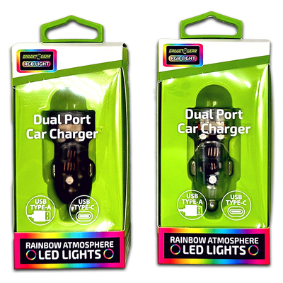 ITEM NUMBER 023878L USB AND USB-C LIGHT-UP CAR CHARGER - STORE SURPLUS NO DISPLAY 6 PIECES PER PACK