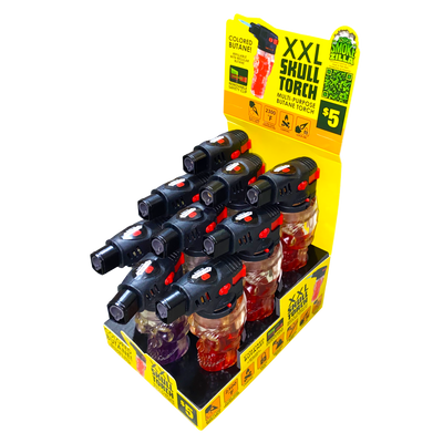 ITEM NUMBER 041561 XXL MOLDED SKULL TORCH COLORED FUEL 9 PIECES PER DISPLAY