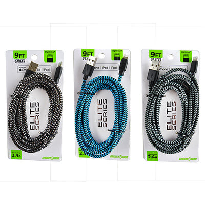 ITEM NUMBER 022320 GG ELITE II 9FT MFi CLOTH CABLE 3 PIECES PER PACK