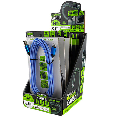 ITEM NUMBER 088321 10FT INDESTRUCTIBLE CABLE 6 PIECES PER DISPLAY
