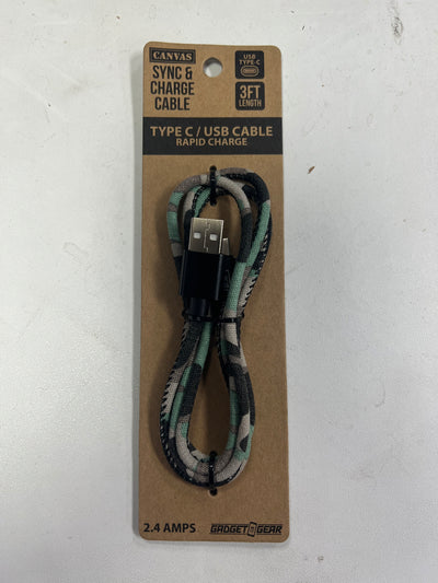 ITEM NUMBER 021771L 3FT WORN CANVAS CABLE TYPE C  - STORE SURPLUS NO DISPLAY 2 PIECES PER PACK