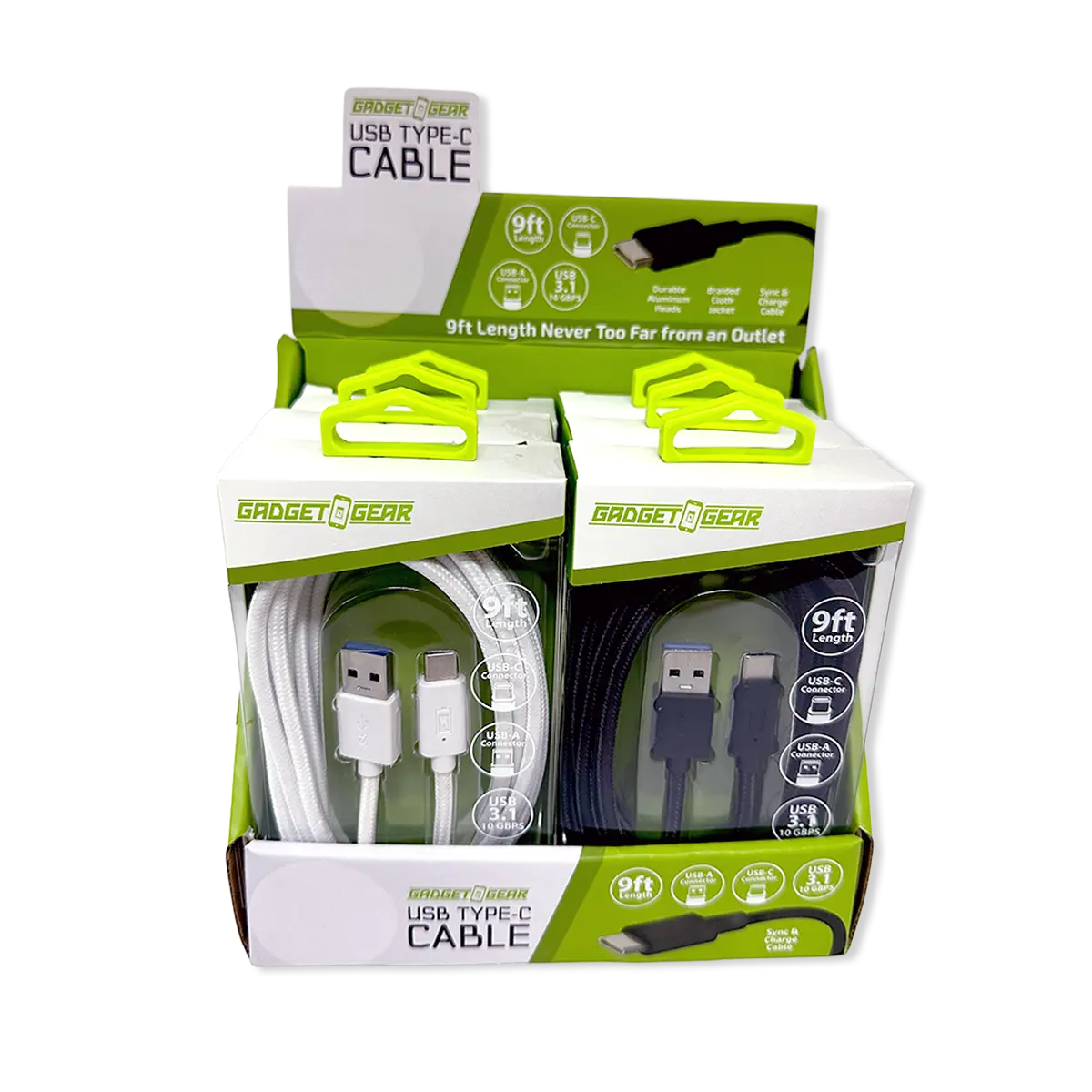 Charging Cable USB-A-to-USB-C 9FT - 6 Pieces Per Retail Ready Display 26183 WHOLESALE