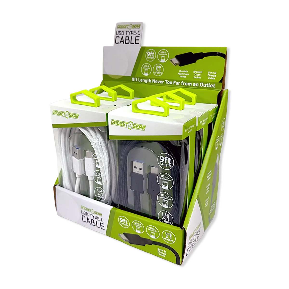 Charging Cable USB-A-to-USB-C 9FT - 6 Pieces Per Retail Ready Display 26183 WHOLESALE