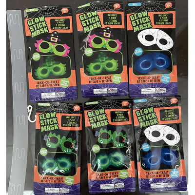 Glow In The Dark Halloween Mask & Glowstick - Store Surplus No Display - 6 Pieces Per Pack 24776L