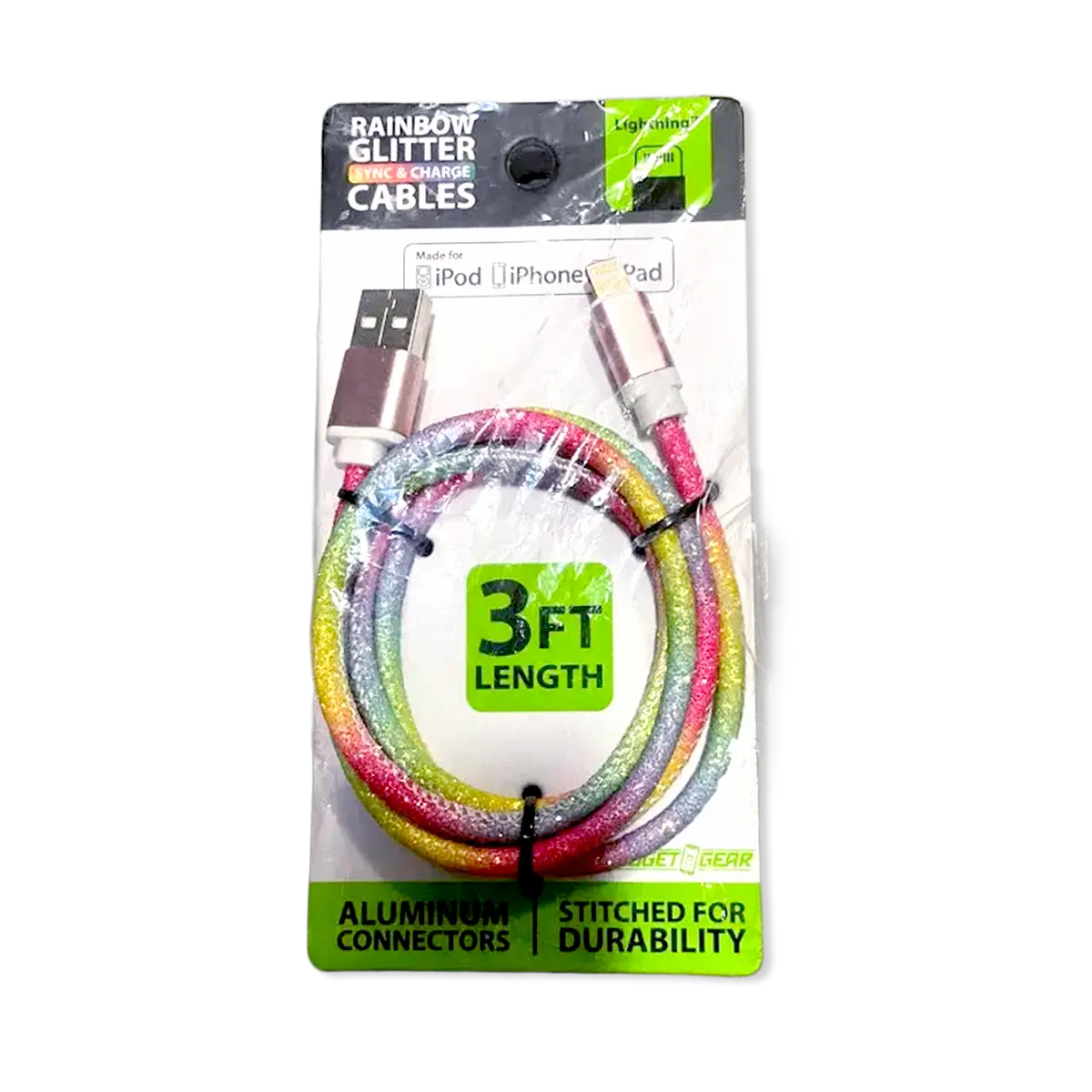 ITEM NUMBER 026490L RAINBOW GLITTER 1 CABLE - STORE SURPLUS NO DISPLAY 5 PIECES PER PACK STORE SURPLUS