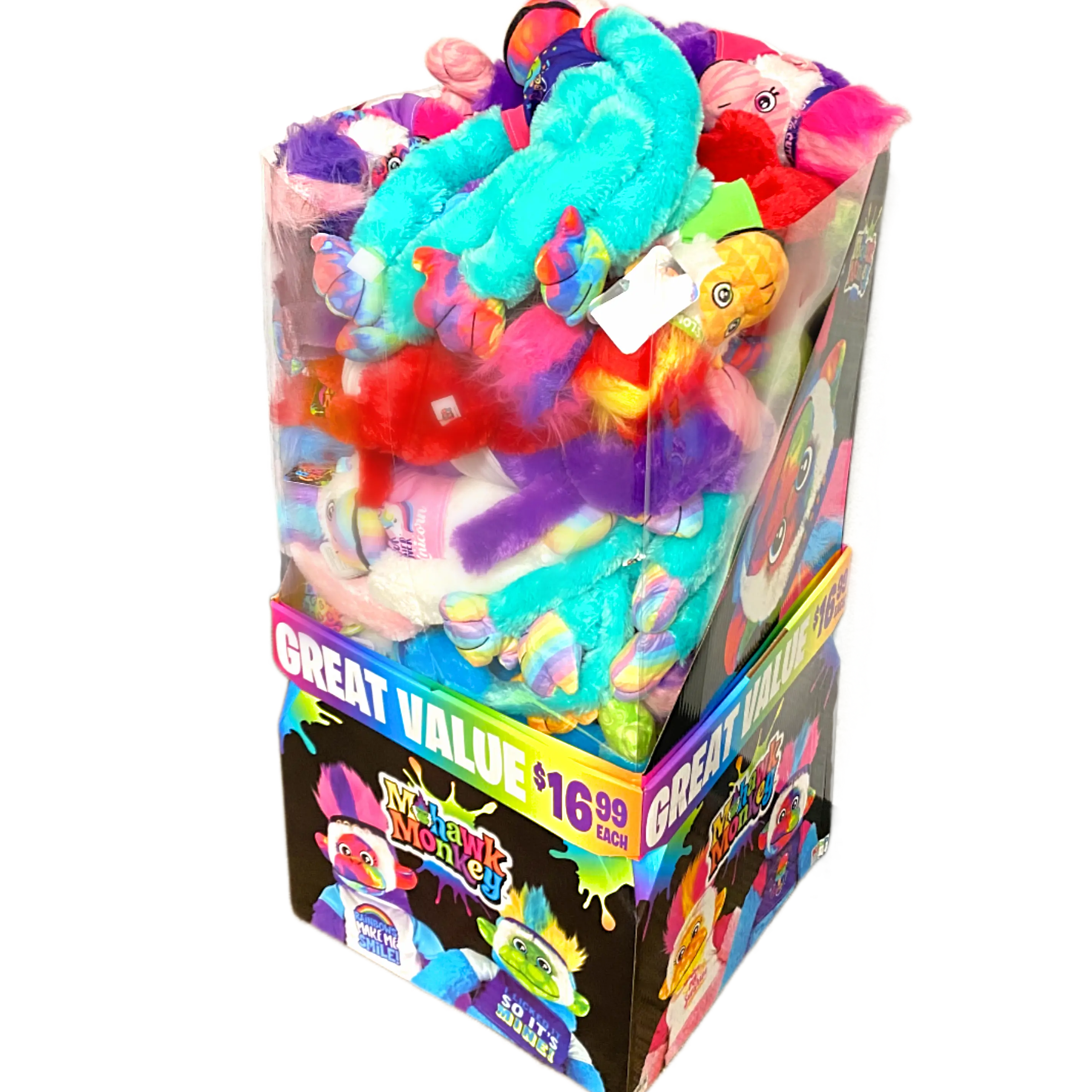 Plush Mohawk Monkey Assorted Floor Display - 24 Pieces Per Retail Ready Display 88437 WHOLESALE