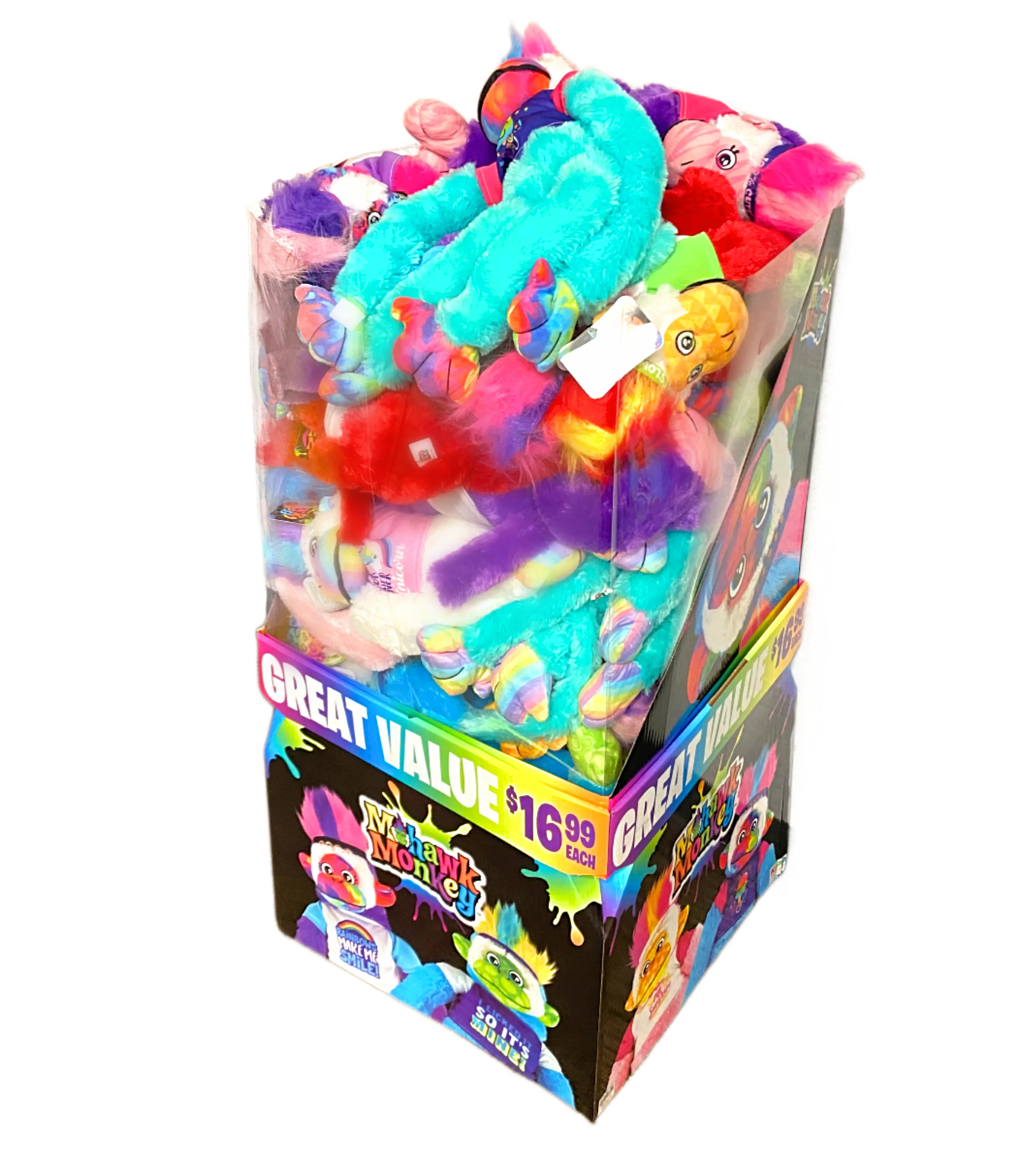 Plush Mohawk Monkey Assorted Floor Display - 24 Pieces Per Retail Ready Display 88437 WHOLESALE