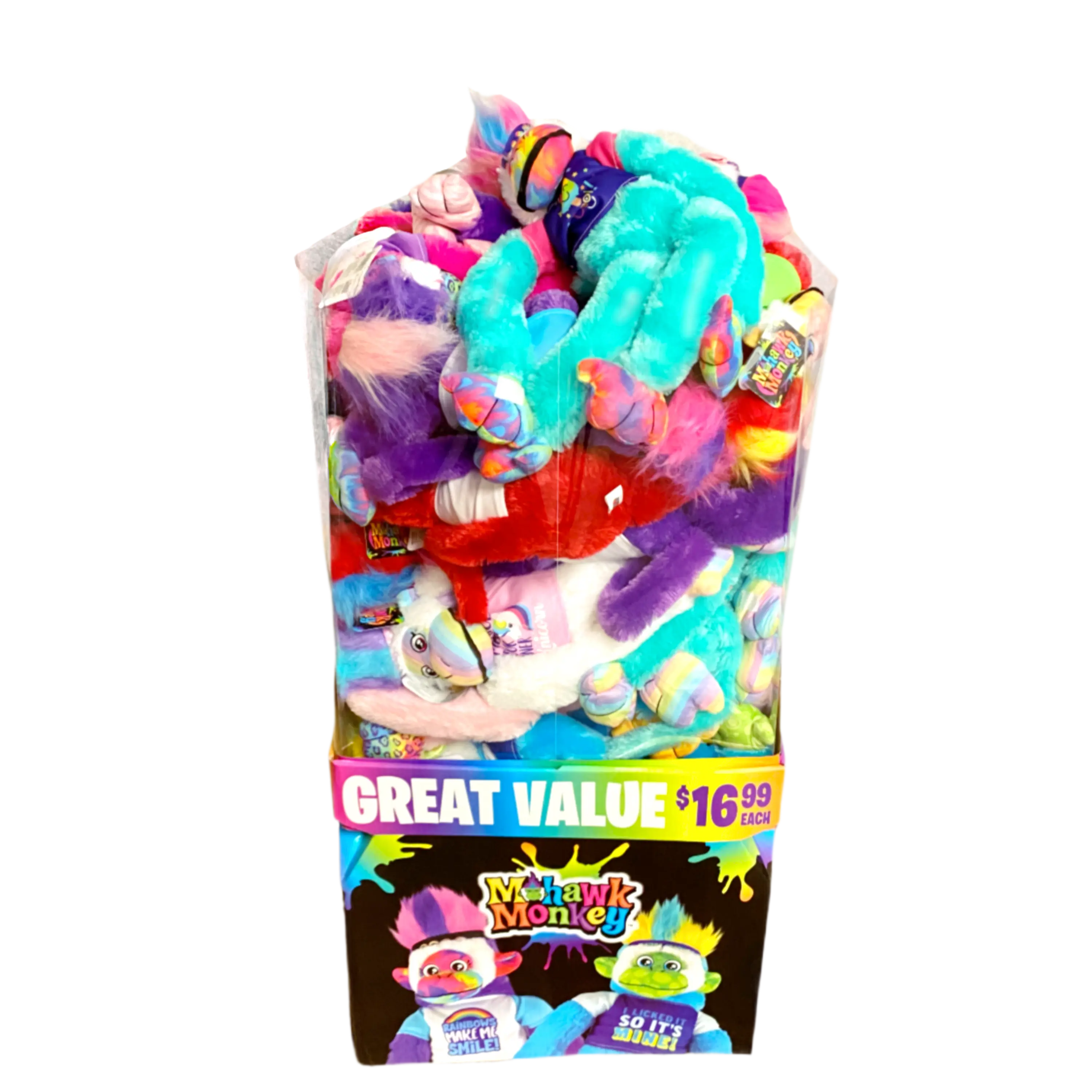 Plush Mohawk Monkey Assorted Floor Display - 24 Pieces Per Retail Ready Display 88437 WHOLESALE