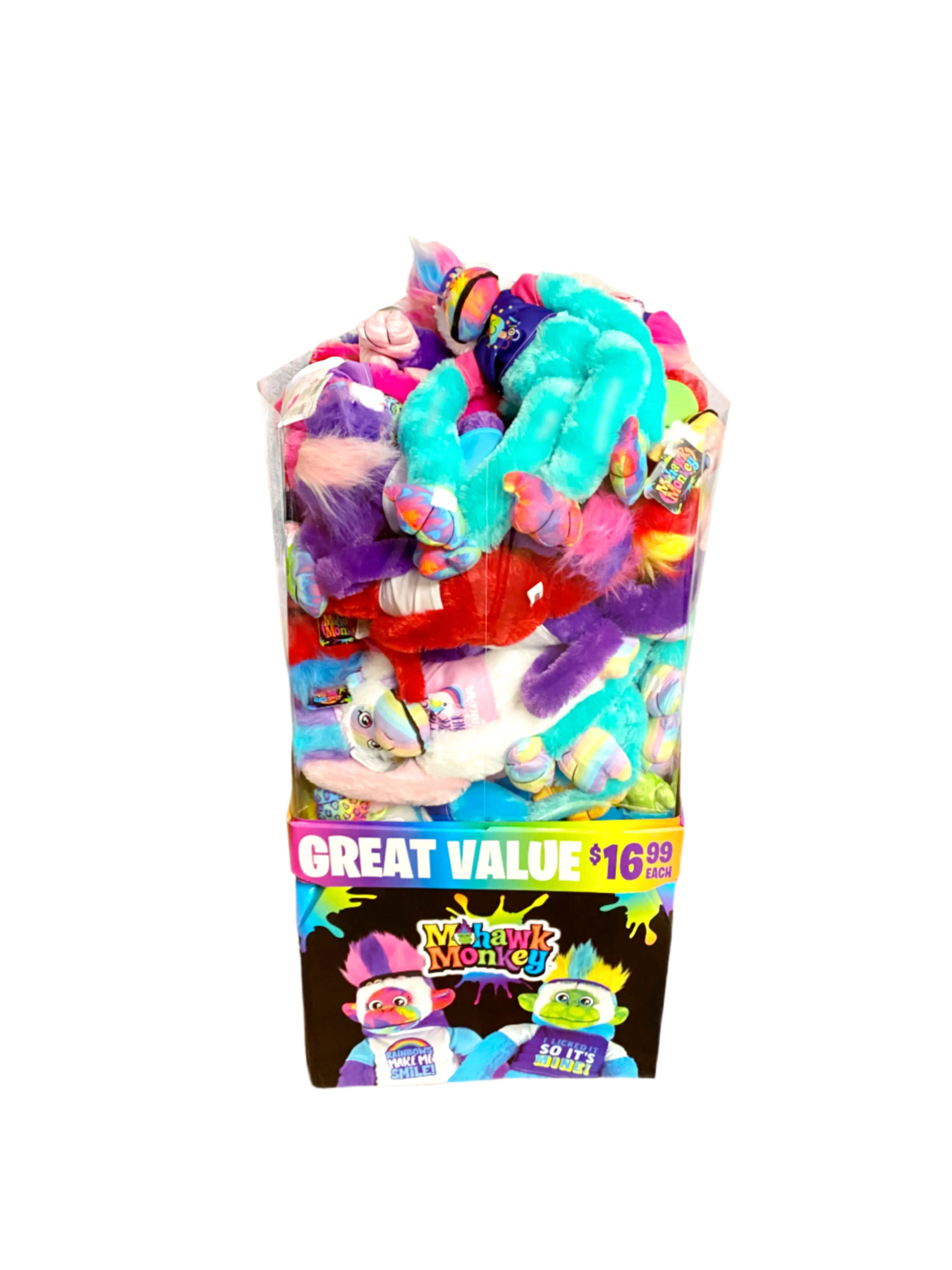 Plush Mohawk Monkey Assorted Floor Display - 24 Pieces Per Retail Ready Display 88437 WHOLESALE