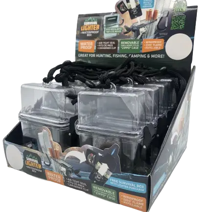 ITEM NUMBER 023110 SURVIVAL LIGHTER BOX 8 PIECES PER DISPLAY WHOLESALE
