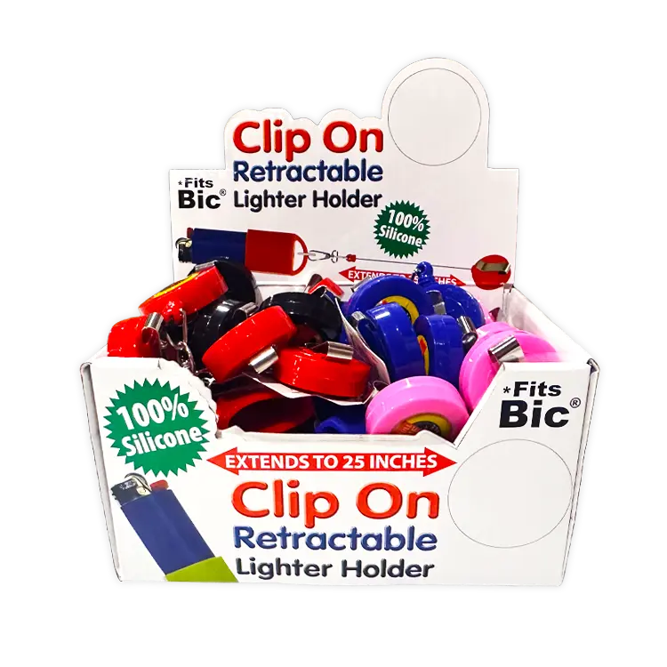 Silicone Lighter Holder with Retractable Cord - 24 Pieces Per Retail Ready Display 20278 WHOLESALE