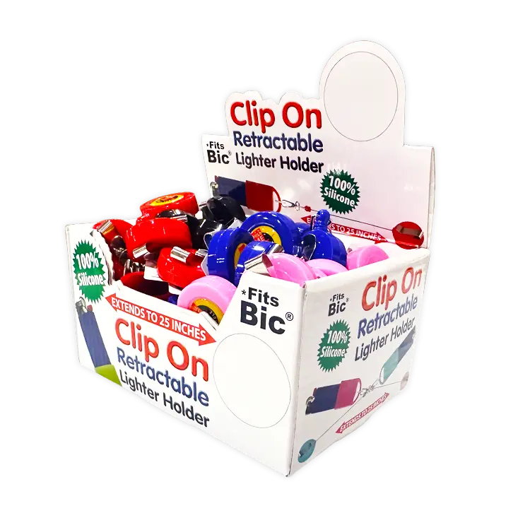Silicone Lighter Holder with Retractable Cord - 24 Pieces Per Retail Ready Display 20278 WHOLESALE