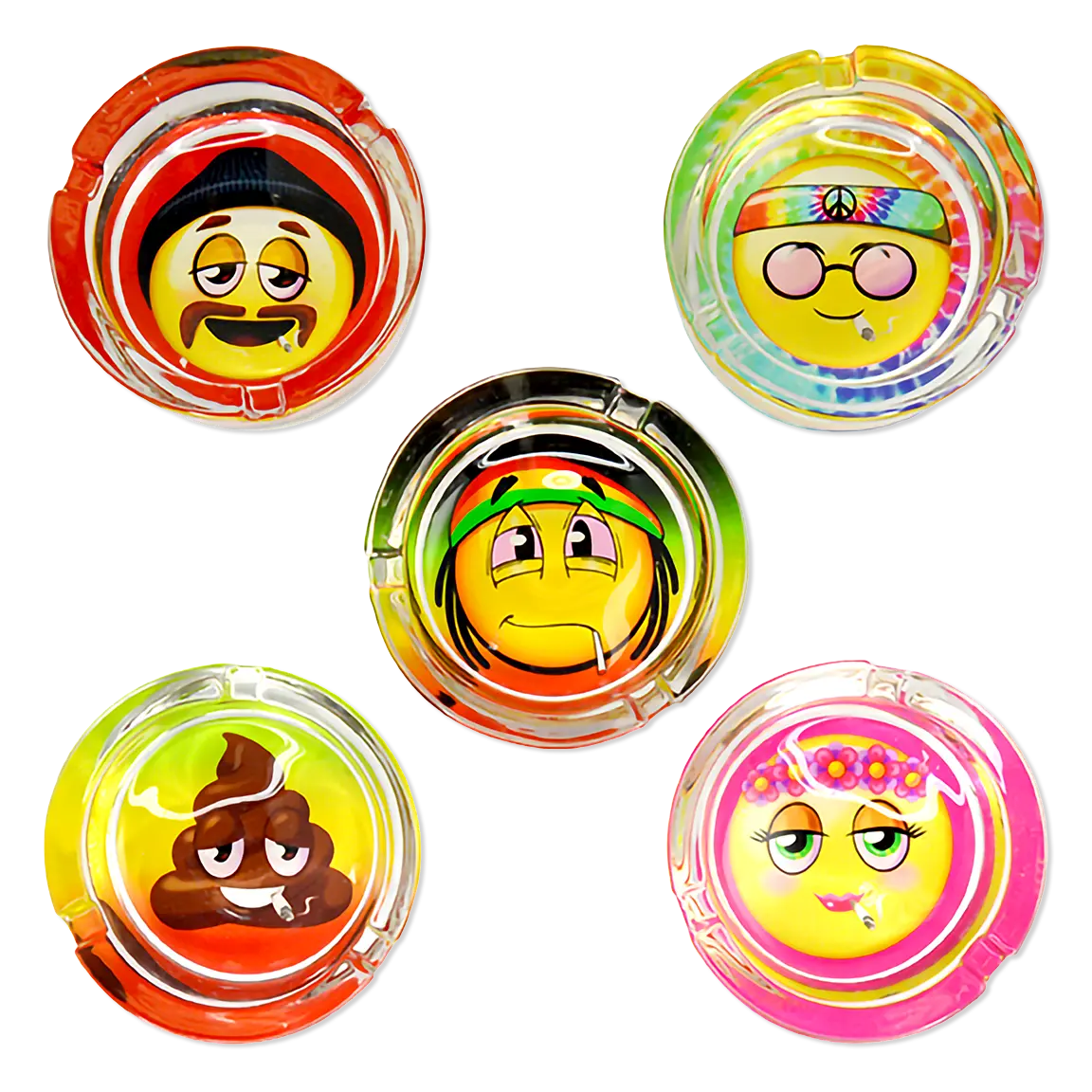 Emojeez Glass Ashtray - Store Surplus No Display - 6 Pieces Per Pack 21537L STORE SURPLUS