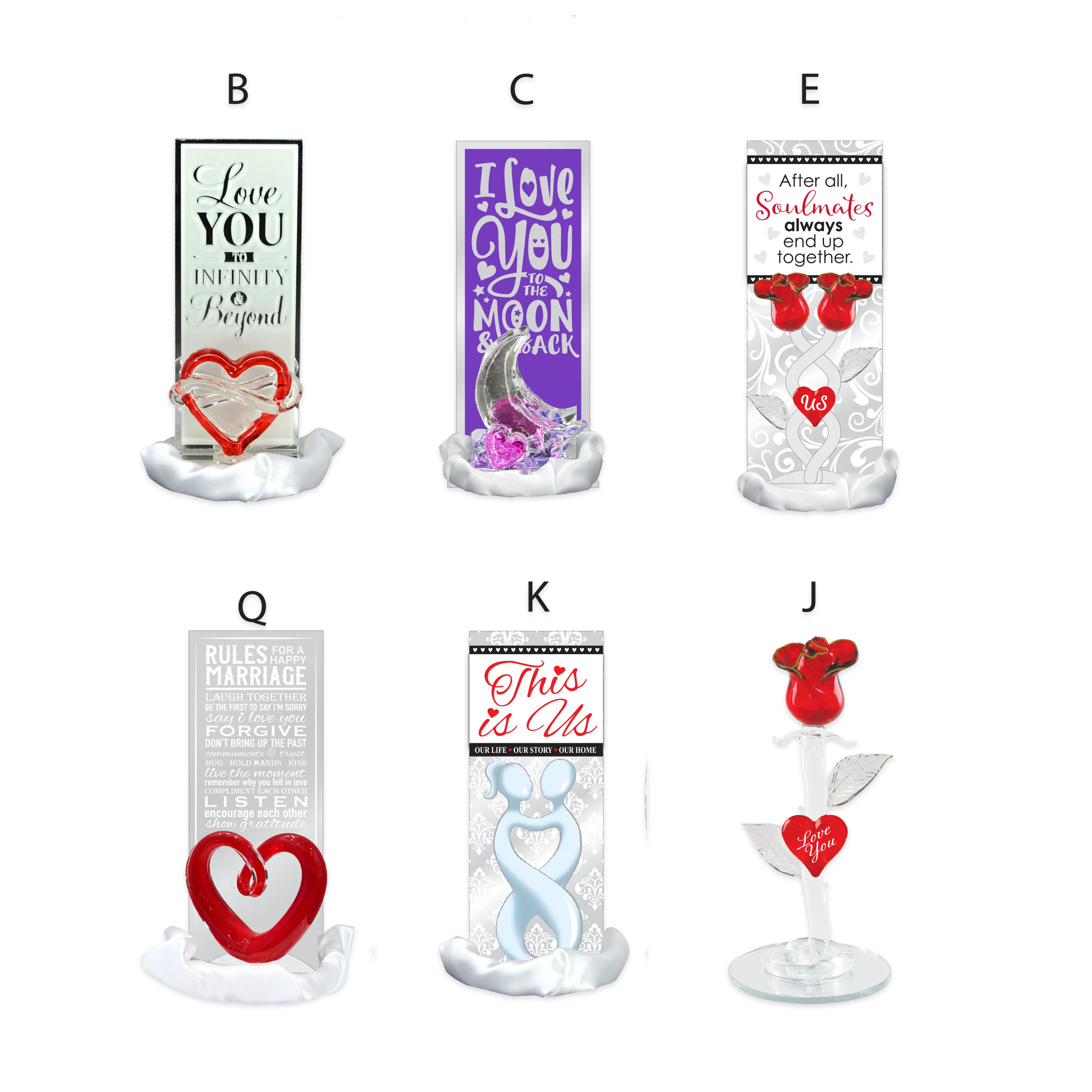 ITEM NUMBER 021796L VDAY GLASS FIGURE - STORE SURPLUS NO DISPLAY 16 PIECES PER PACK STORE SURPLUS