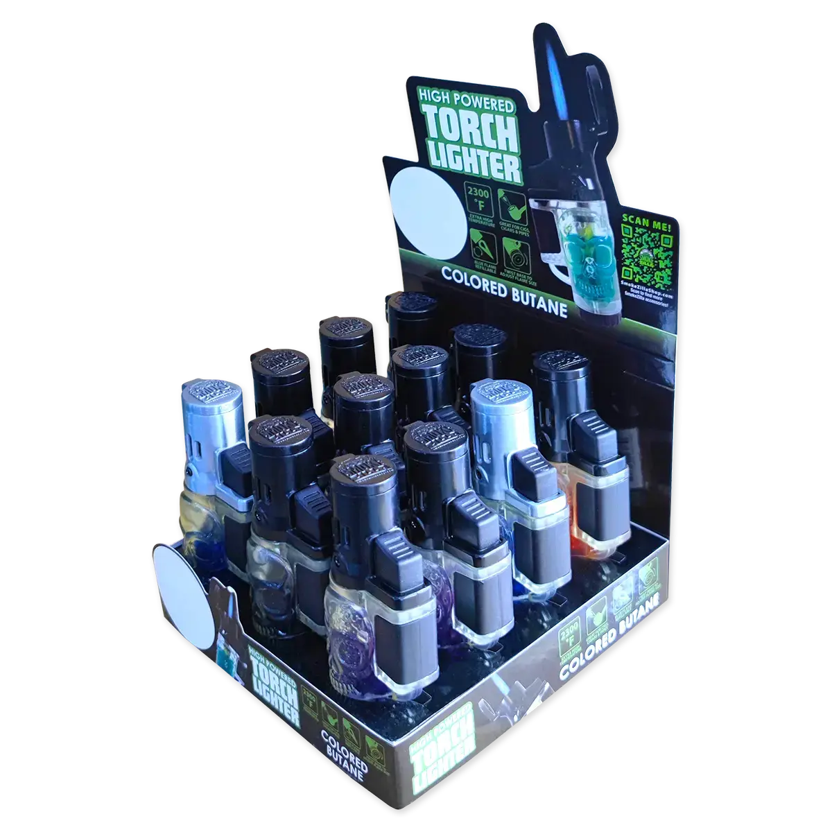 Colored Butane Molded Torch Lighter - 12 Pieces Per Retail Ready Display 22383 SMOKEZILLA