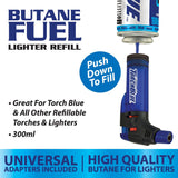 ITEM NUMBER 022399L TORCH BLUE BUTANE 300ML - STORE SURPLUS NO DISPLAY 6 PIECES PER PACK