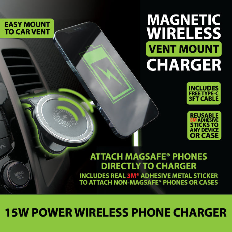 ITEM NUMBER 022715L MAGNETIC WIRELESS CHARGE VENT MOUNT - STORE SURPLUS NO DISPLAY 4 PIECES PER PACK