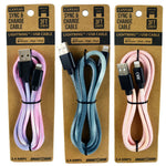 Tie Dye Canvas Charging Cable Assortment - 12 Pieces Per Retail Ready Display 88353 WHOLESALE