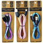 Tie Dye Canvas Charging Cable Assortment - 12 Pieces Per Retail Ready Display 88353 WHOLESALE