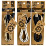 Hemp Charging Cable Assortment - 12 Pieces Per Retail Ready Display 88354