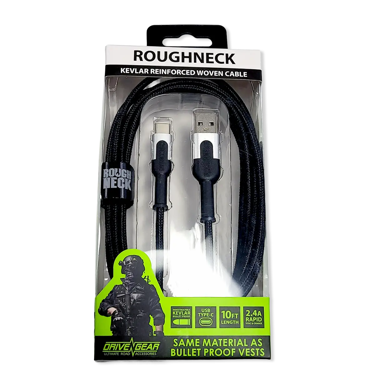 ITEM NUMBER 022779L ROUGHNECK KEVLAR CABLE USB-C  - STORE SURPLUS NO DISPLAY 2 PIECES PER PACK STORE SURPLUS