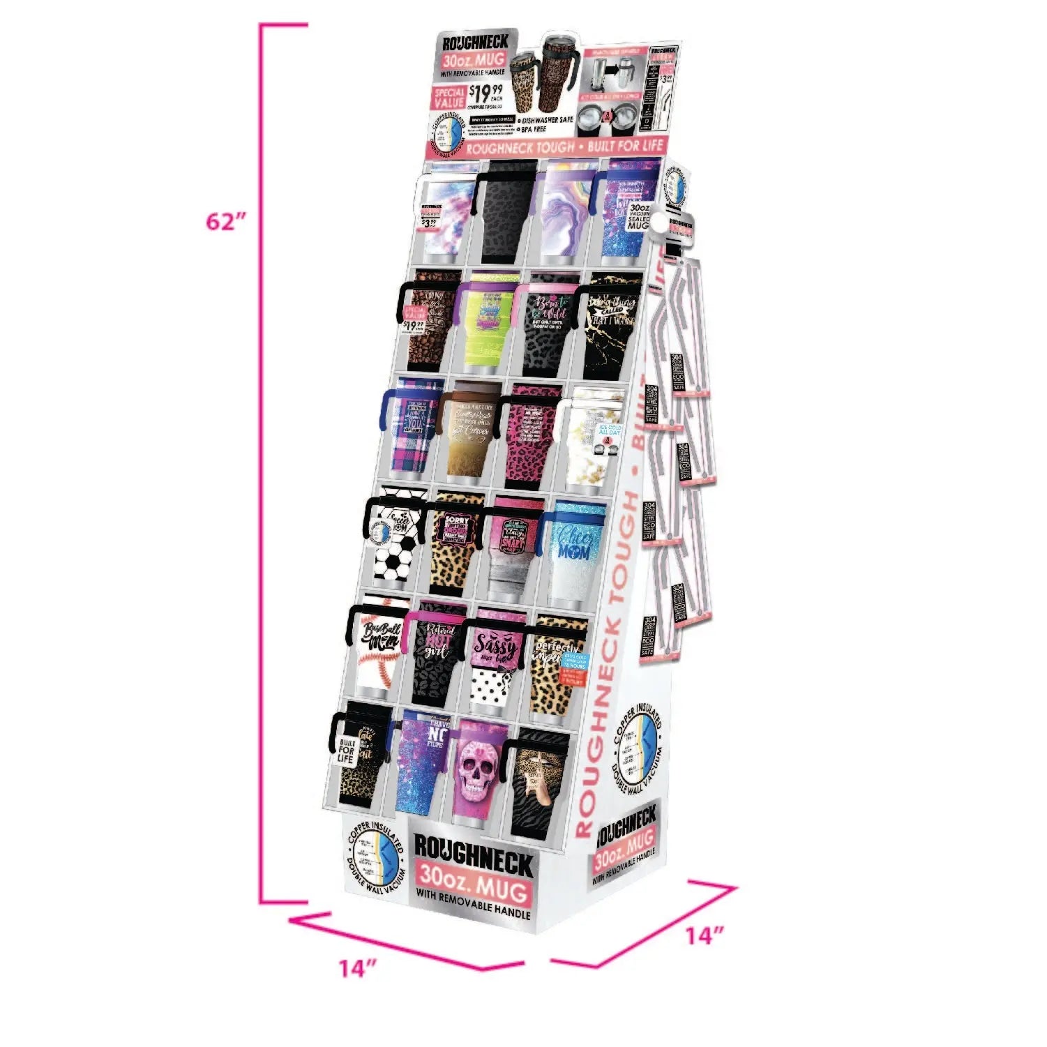 30 oz Insulated Stainless-Steel Cup with Handle Assortment Floor Display - 36 Pieces Per Retail Ready Display 88360 WHOLESALE