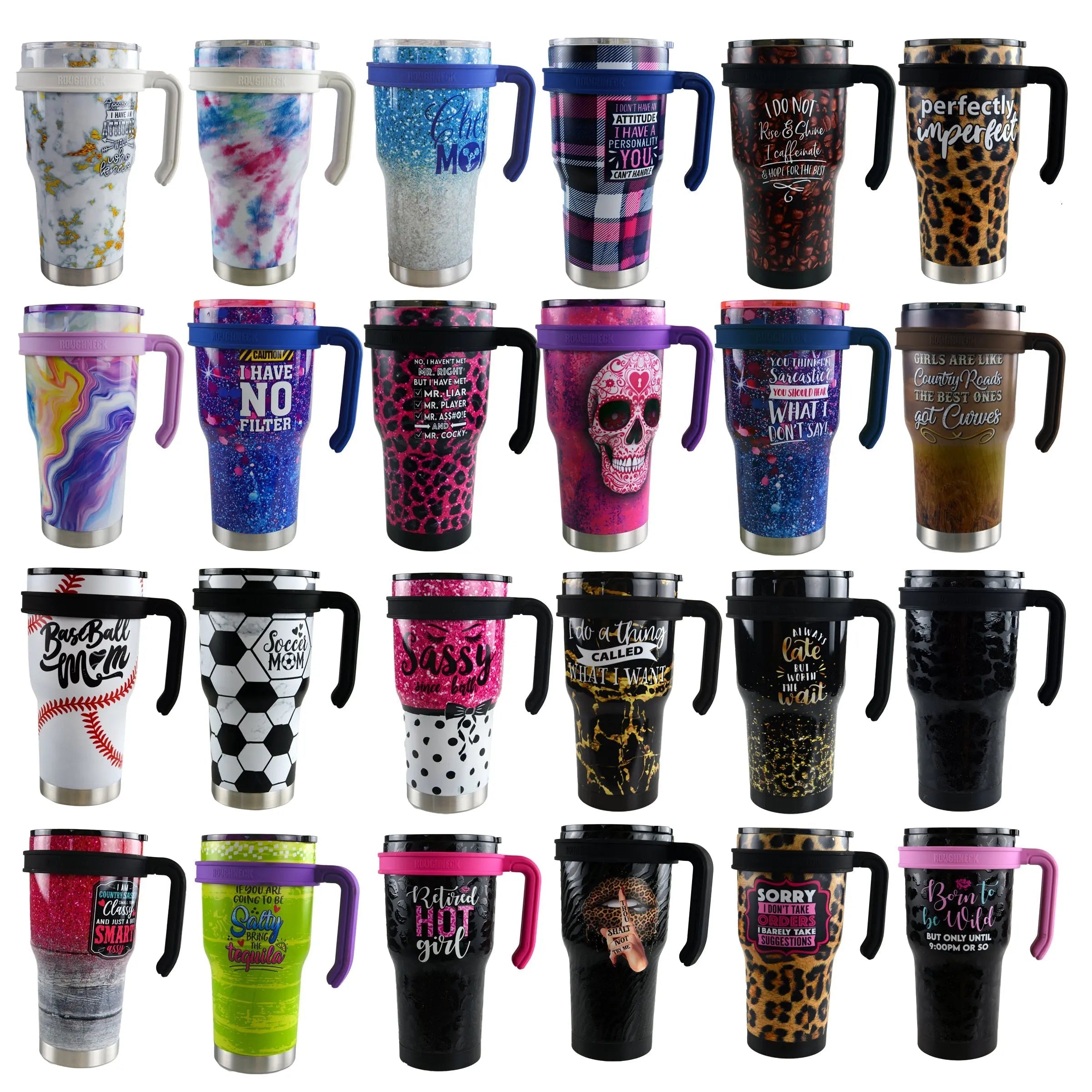 30 oz Insulated Stainless-Steel Cup with Handle Assortment Floor Display - 36 Pieces Per Retail Ready Display 88360 WHOLESALE