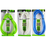Charging Cable Glow in The Dark Assortment 10FT 2.4 Amp - 6 Pieces Per Retail Ready Display 88295 WHOLESALE