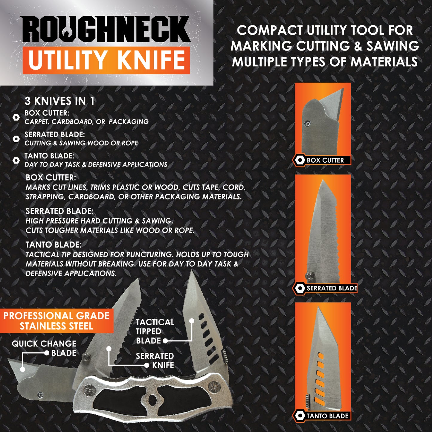 ITEM NUMBER 023388L ROUGHNECK UTILITY KNIFE - STORE SURPLUS NO DISPLAY 6 PIECES PER PACK