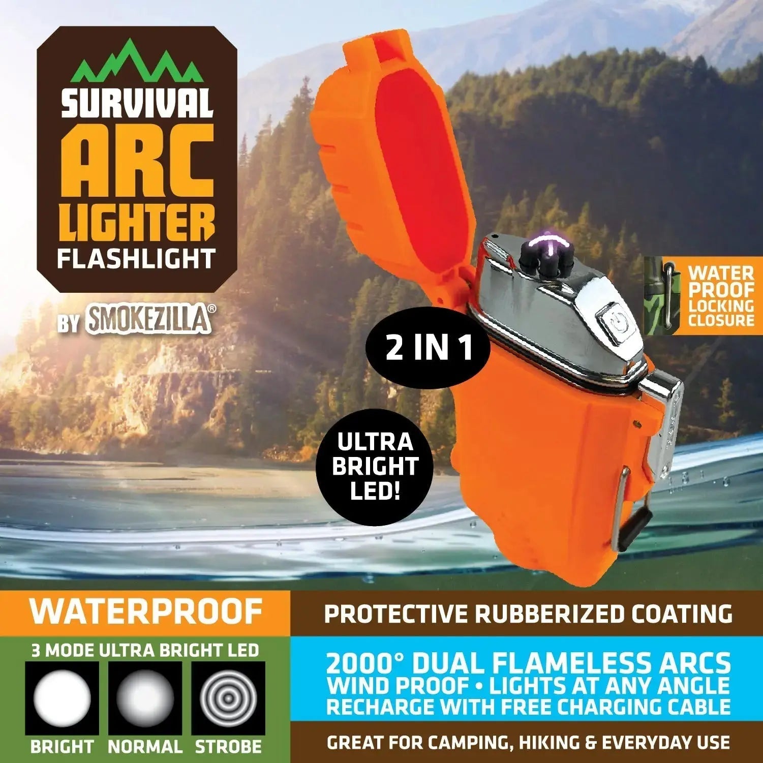 Electric Arc Lighter with LED Flashlight - 6 Pieces Per Retail Ready Display 23394 - NOVELTY INC WHOLESALE