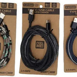 ITEM NUMBER 023498L 9FT CANVAS CABLE USB-C  - STORE SURPLUS NO DISPLAY 3 PIECES PER PACK STORE SURPLUS