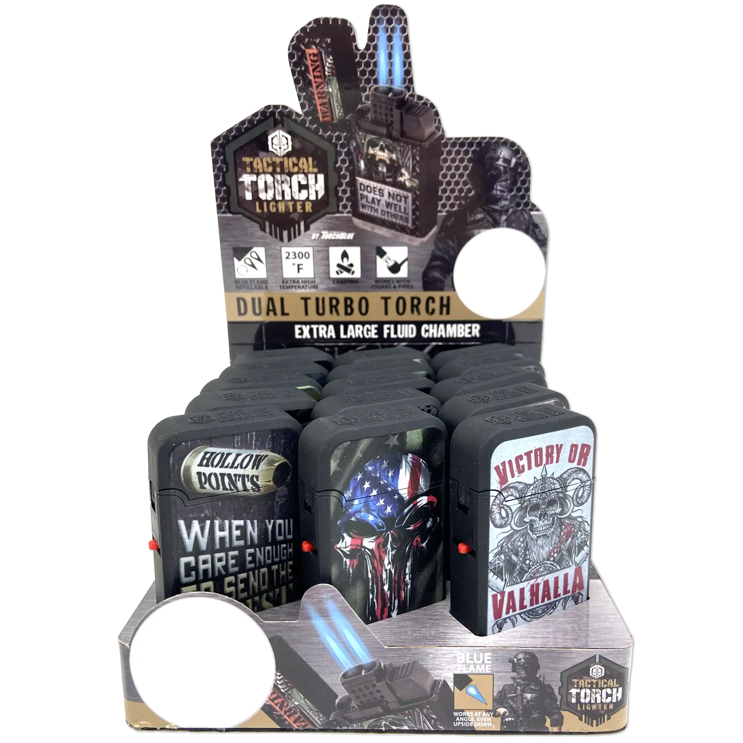 ITEM NUMBER 023644 TACTICAL DUAL TORCH LIGHTER 15 PIECES PER DISPLAY WHOLESALE