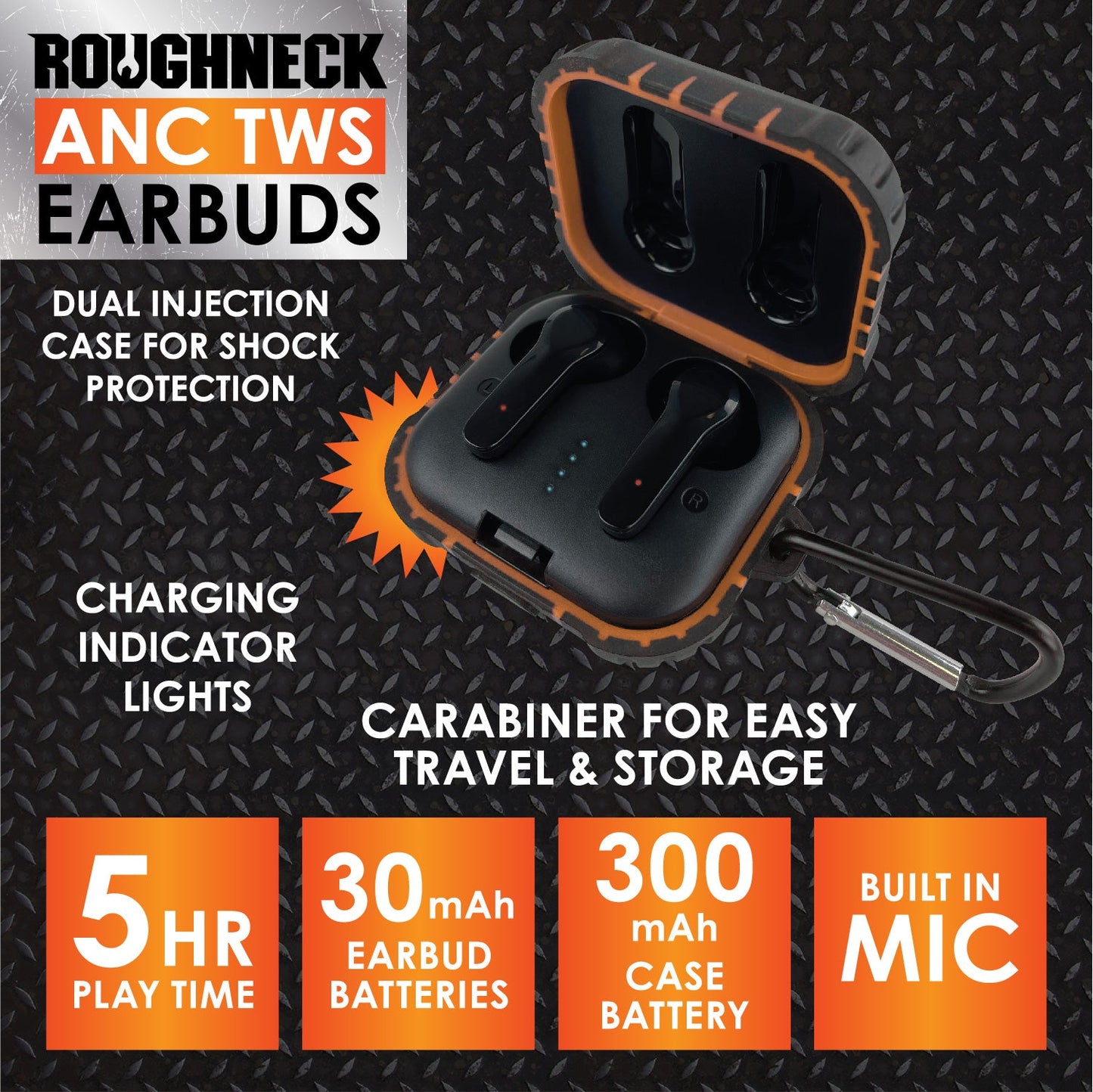 ITEM NUMBER 023695L ROUGHNECK WIRELESS EARBUDS - STORE SURPLUS NO DISPLAY 6 PIECES PER PACK