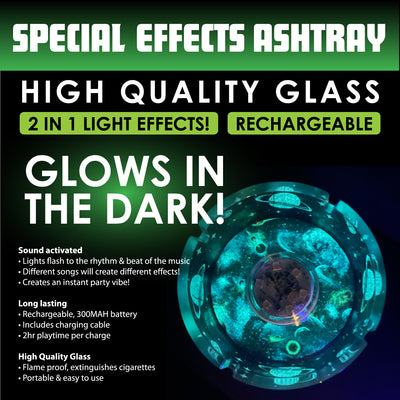 ITEM NUMBER 023744L LIGHT UP GLASS ASHTRAY WITH MULTI-COLOR LED LIGHTS - STORE SURPLUS NO DISPLAY 6 PIECES PER PACK