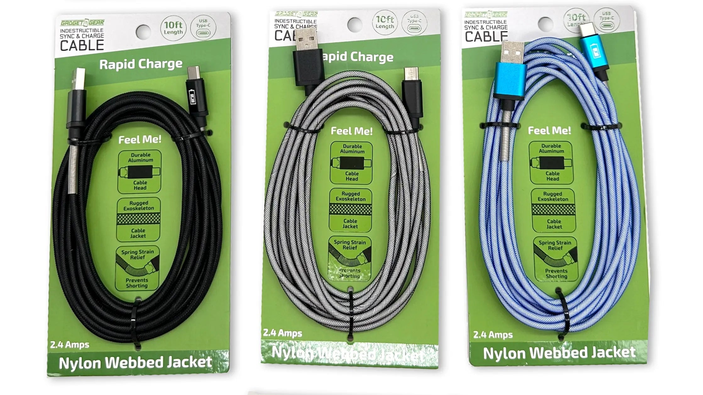 ITEM NUMBER 023751L 10FT INDESTRUCT CABLE USB-C - STORE SURPLUS NO DISPLAY 3 PIECES PER PACK STORE SURPLUS