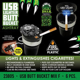 USB BUTT BUCKET ASHTRAY MIX F - STORE SURPLUS NO DISPLAY - 6 PIECES PER PACK 23805L