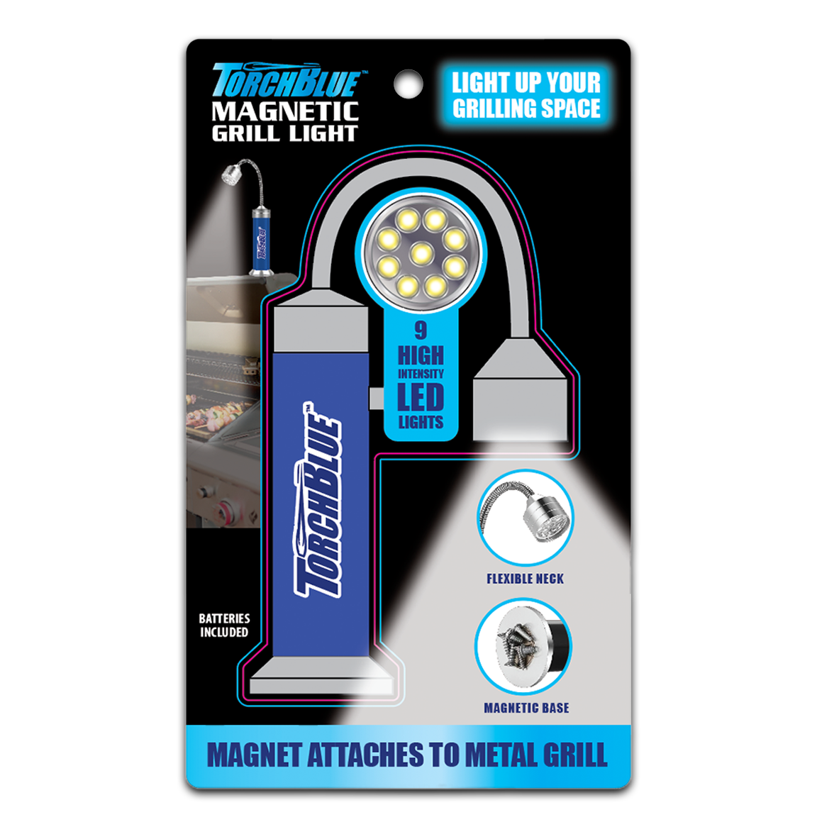 ITEM NUMBER 023848L TORCH BLUE MAGNETIC GRILL FLASHLIGHT - STORE SUPLUS 6 PIECES PER PACK
