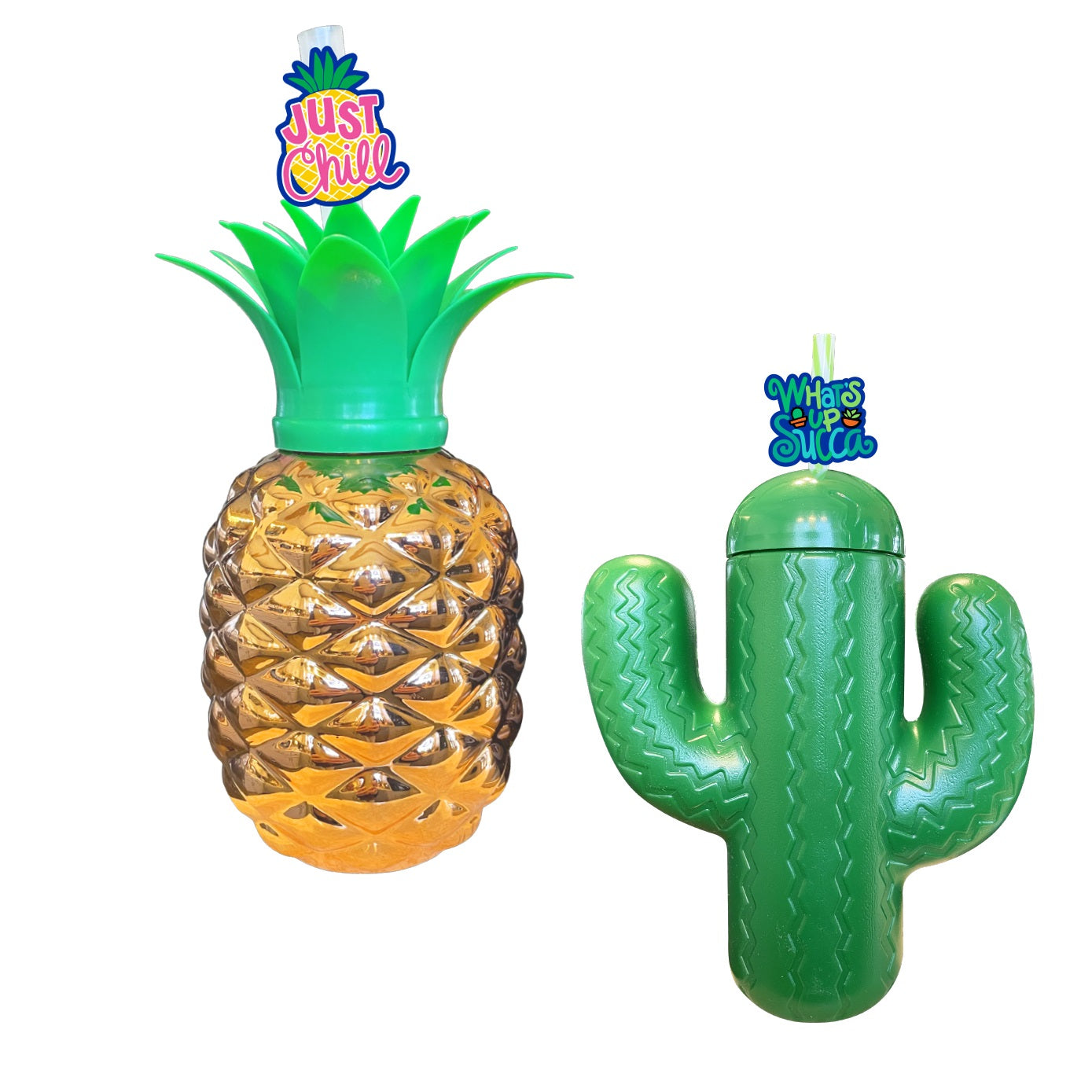 ITEM NUMBER 023857L CACTUS & PINEAPPLE TUMBLER WITH CHARM - STORE SURPLUS NO DISPLAY 8 PIECES PER PACK