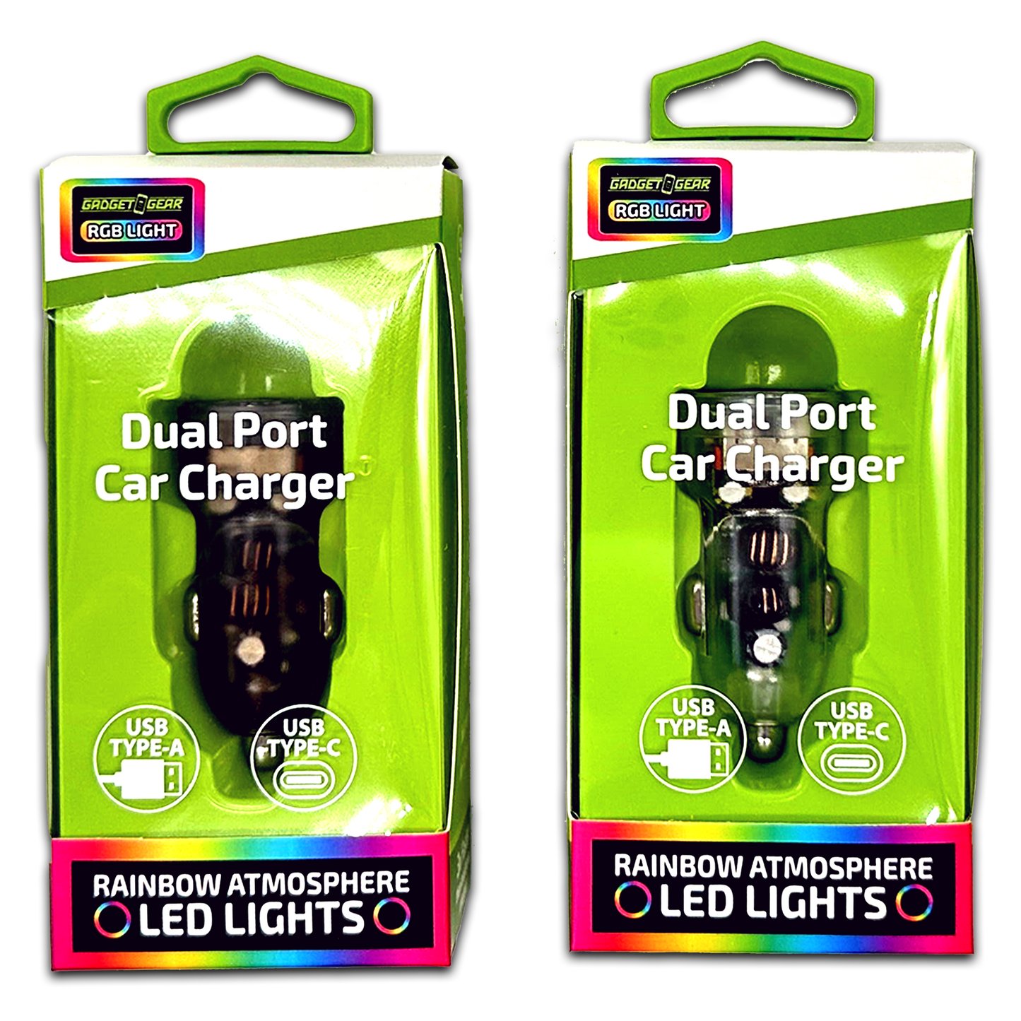 ITEM NUMBER 023878 USB AND USB-C DUAL DC LIGHT-UP CAR CHARGER 6 PIECES PER DISPLAY