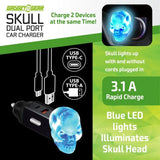 Car Charger Dual Port USB / USB-C LED Skull 3.1 Amp - 3 Pieces Per Pack 41785 GADGET GEAR