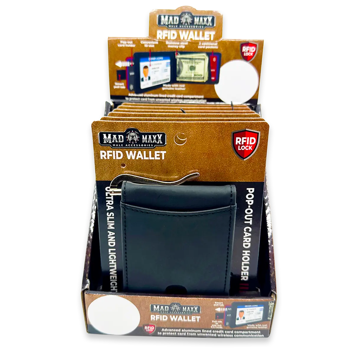 Leather RFID Blocking Ultra Slim Wallet - 6 Pieces Per Retail Ready Display 24003 WHOLESALE