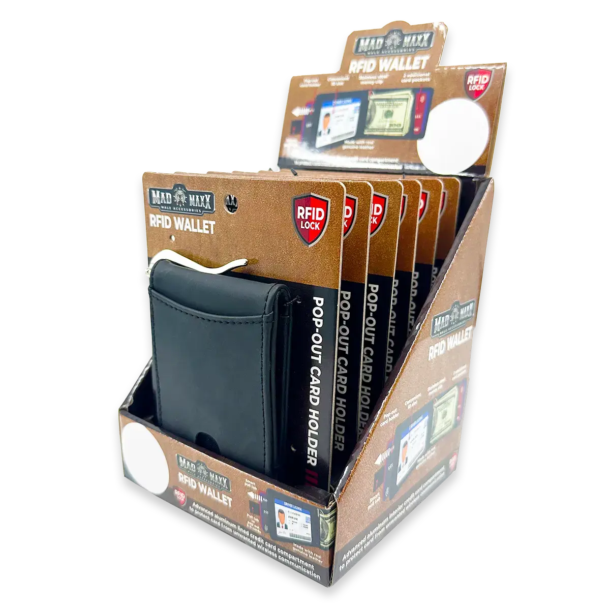 Leather RFID Blocking Ultra Slim Wallet - 6 Pieces Per Retail Ready Display 24003 - NOVELTY INC WHOLESALE