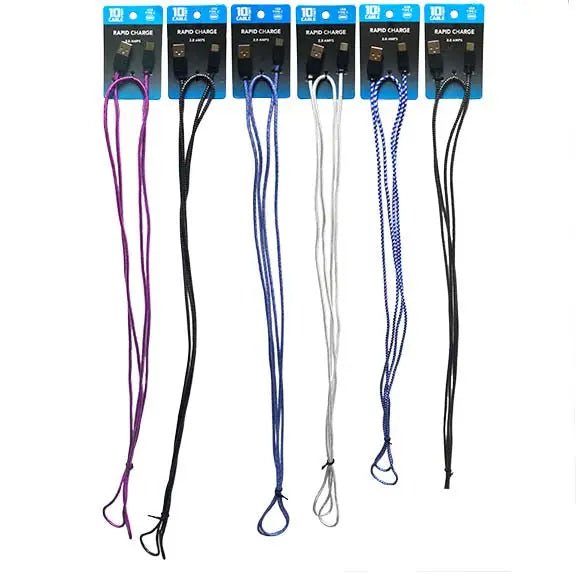 10FT Basic Sync and Charge Cable Assortment - 24 Pieces Per Retail Ready Display 88268 WHOLESALE