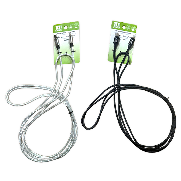 10ft Braided Sync and Charge C-TO-MFI Cables - Store Surplus No Display - 2 Pieces Per Pack 24042L STORE SURPLUS