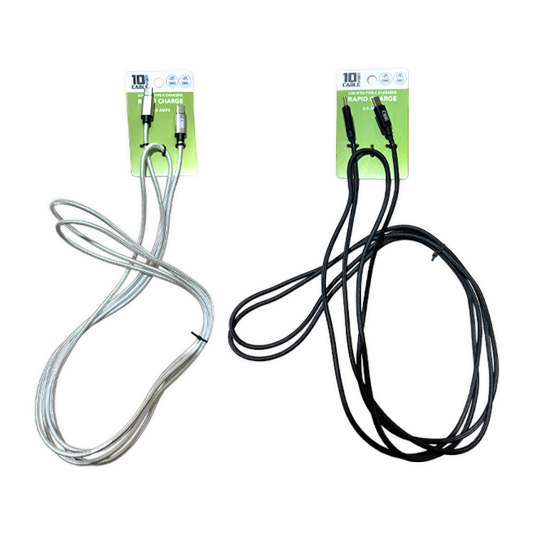 10ft Braided Sync and Charge C-TO-C Cables - Store Surplus No Display - 2 Pieces Per Pack 24043L STORE SURPLUS