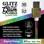 Charging Cable 3FT 2.4Amp USB-to-USB-C / Lightning Glitz N Glam Assortment - 6 Pieces Per Retail Ready Display 25948 GADGET GEAR