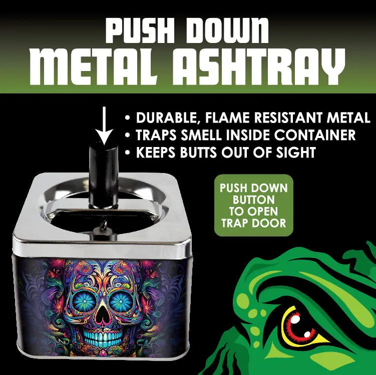 ITEM NUMBER 024446L PUSH DOWN METAL ASHTRAY - STORE SURPLUS - 6 PIECES PER PACK STORE SURPLUS