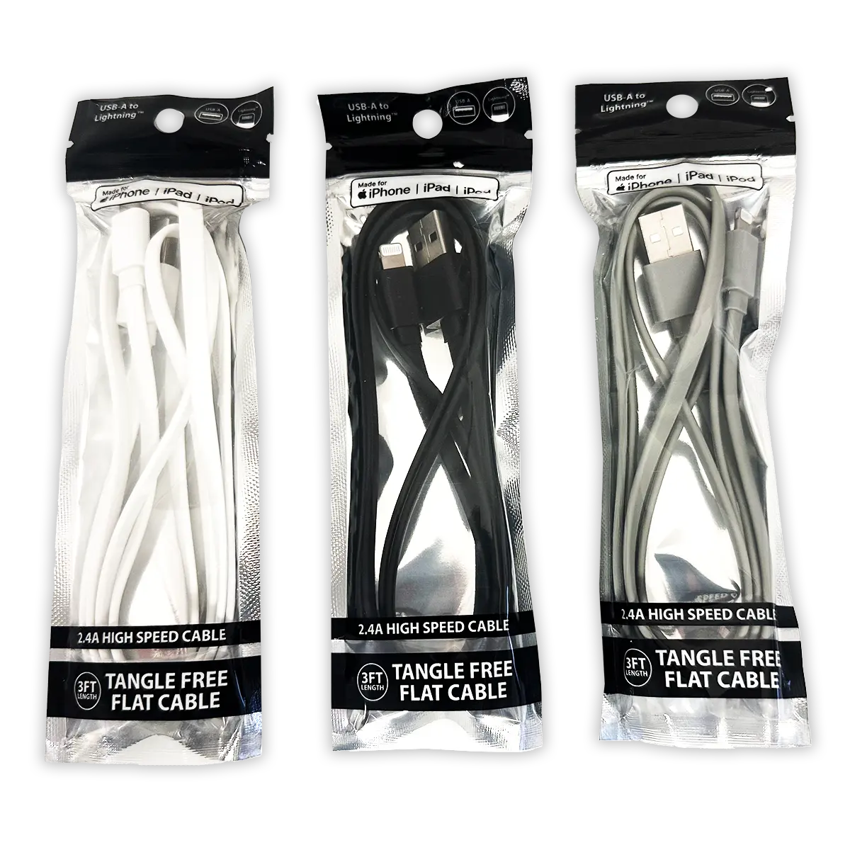 Charging Cable USB to Lightning 3FT 2.4 Amp - Store Surplus No Display - 20 Pieces Per Pack 24460L STORE SURPLUS