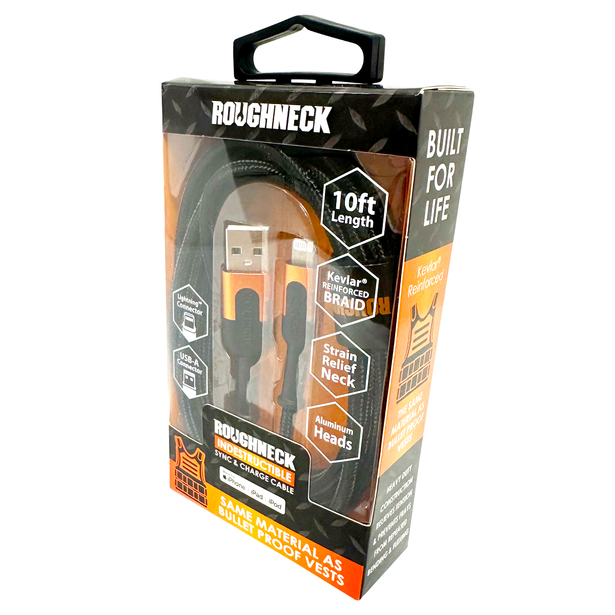 ITEM NUMBER 024569 ROUGHNECK 10FT USB-TO-LIGHTNING CABLE 3 PIECES PER DISPLAY